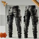 皮裤 长裤 Biker◇手作哥特黑色真皮牛皮绗缝绑带机车男士 海外代购