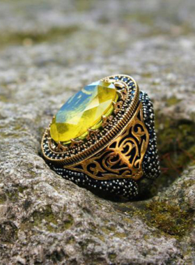 纯银复古黄色碧玺帕拉伊巴戒指