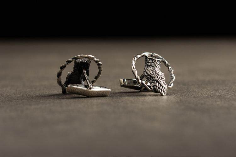 美国代购Cufflinks㊣ 手作个性化定制复古纯银猫头鹰新郎婚礼袖扣