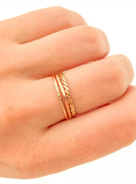 女14K金填充编织锤纹戒指叠戴