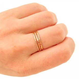 美国代购 戒指 Gold◇手作简约编织锤纹14K金填充女士堆叠叠戴套装