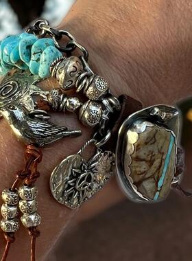 纯银绿松石西南波西米亚流苏手链