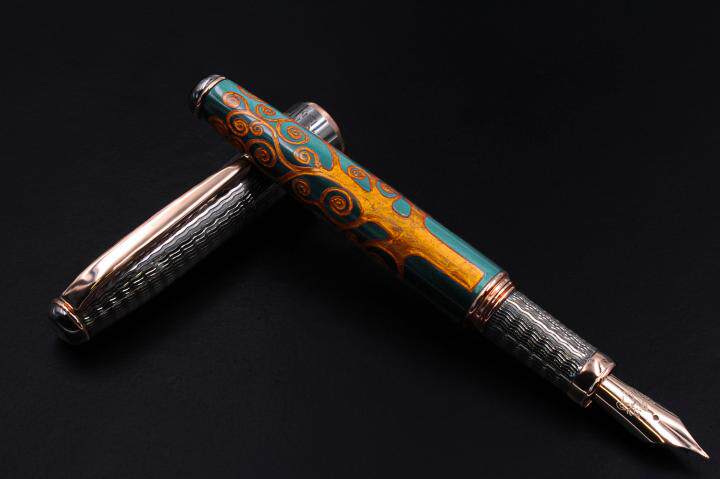 Fountain㊣意大利代购 手作迷人复古神秘美丽树图案纯银镀金钢笔