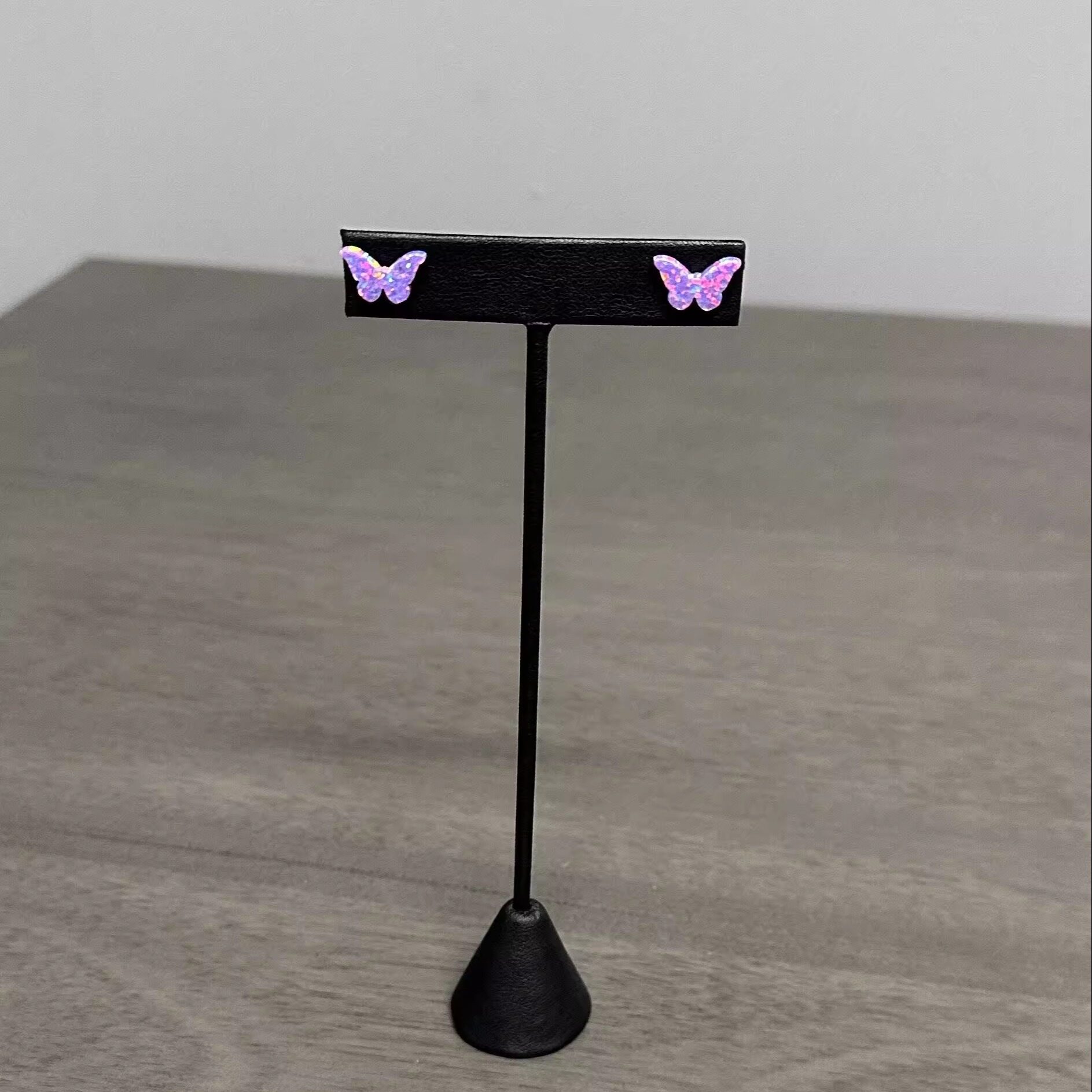 美国代购Minimalism▽手作梦幻紫色火蛋白石蝴蝶纯银耳钉耳饰耳环