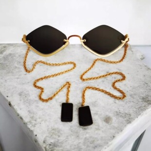 海外代购手作 Elegant▽波西米亚优雅时尚黑碧玺吊坠金色无框眼镜