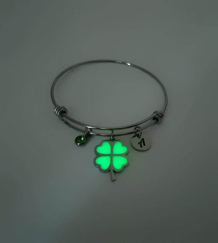 Anklet㊣英国代购 手作迷人简约发光夜光四叶草幸运石装饰脚链