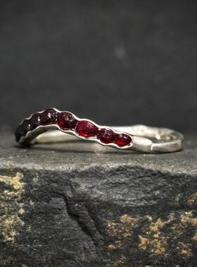 纯银14K金18K金天然石榴石戒指