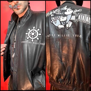 澳大利亚代购 古着90年代卡通米老鼠软皮飞行员夹克皮衣 Jacket㊣