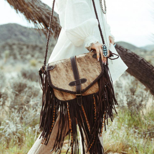 美国代购 Woven◇手作复古西部风情流苏编织斑纹牛皮单肩包斜挎包