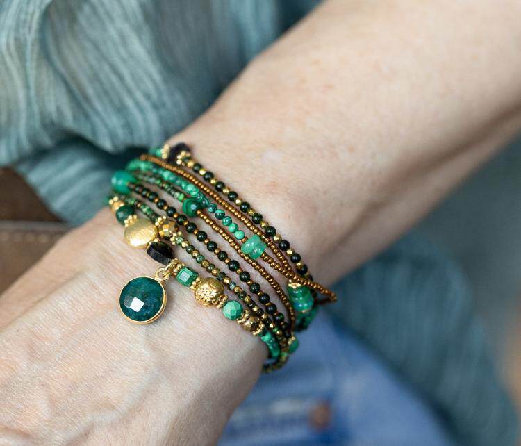 美国代购Bracelet㊣ 手作孔雀石蛋白石宝石赤铁矿祖母绿串珠手链