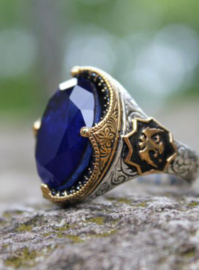 纯银复古深蓝色帕拉伊巴碧玺戒指