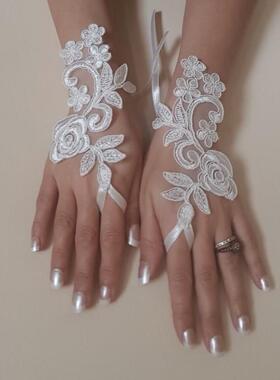 Wedding㊣海外代购 手作迷人浪漫美丽优雅蕾丝新娘婚礼白色手套