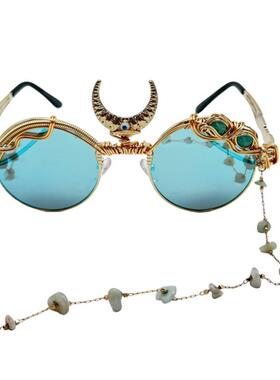 美国代购手作绿松石弯月链条眼镜