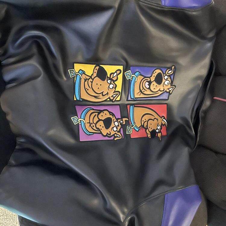 美国代购Jacket▼古着史酷比狗狗四宫格小头像男式黑色飞行员夹克