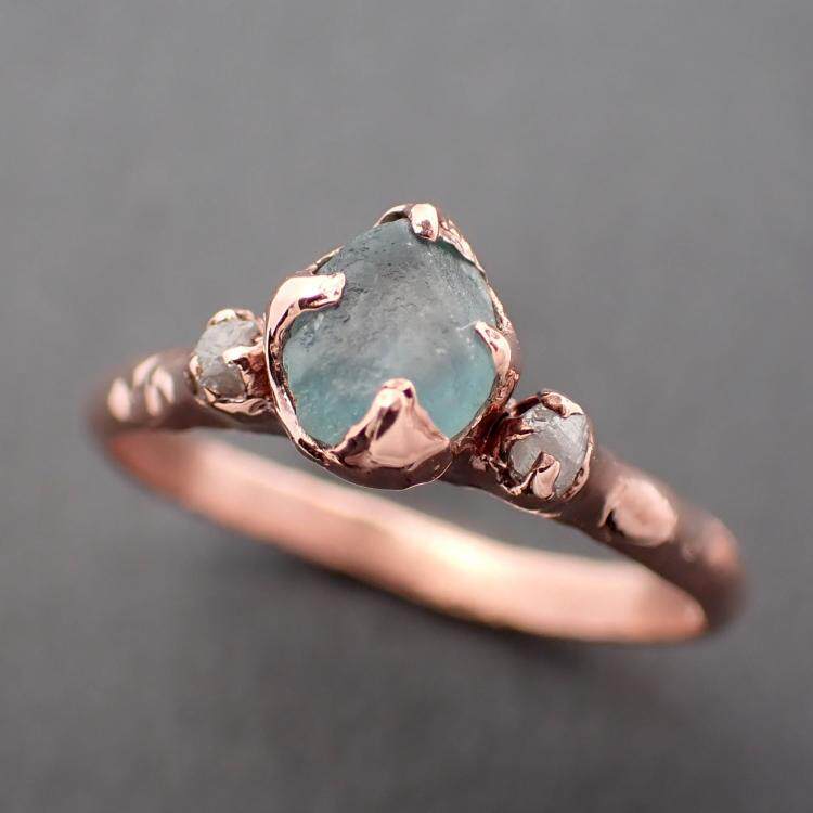 美国代购Sapphire㊣ 手作天然蓝宝石钻石14k玫瑰金订婚结婚戒指