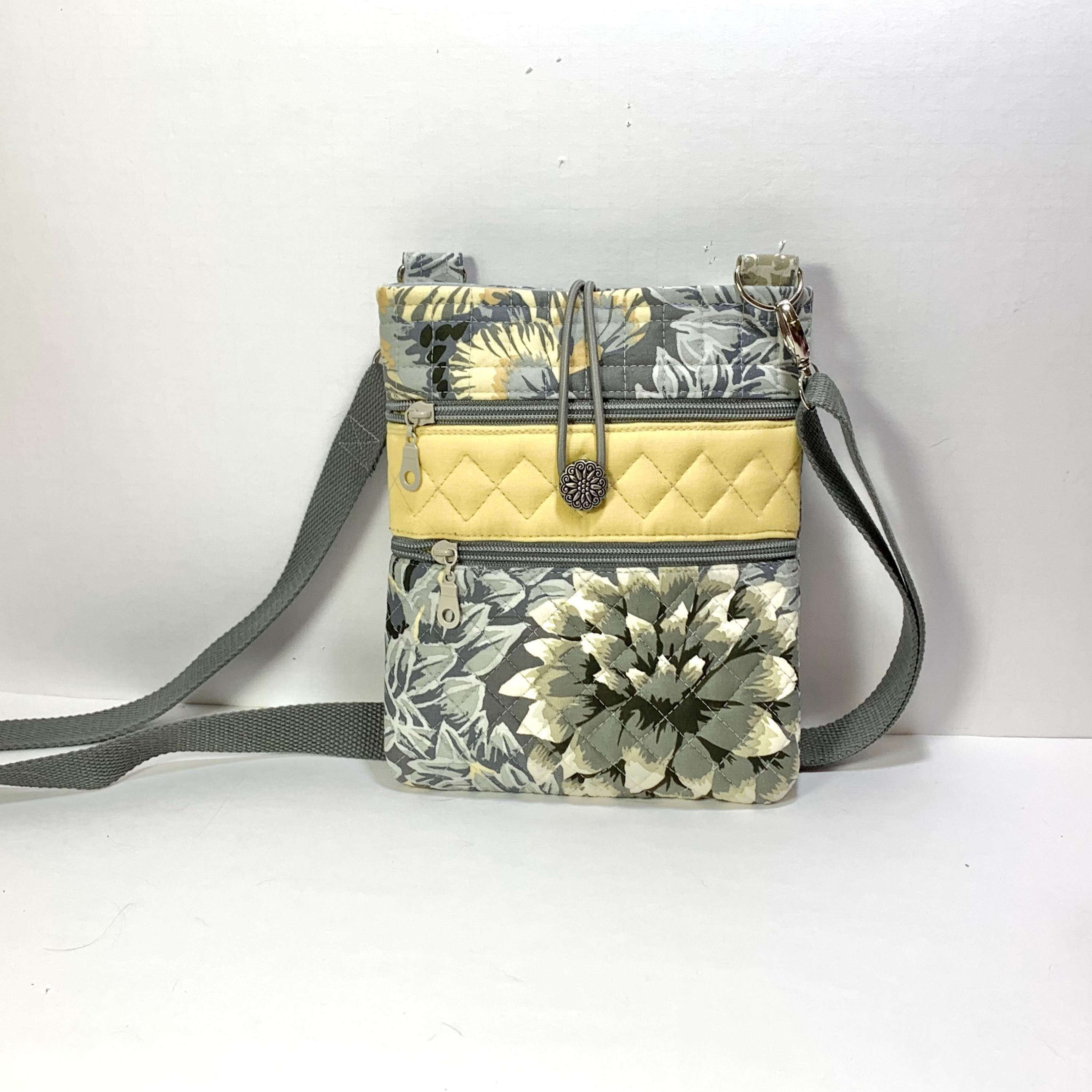 美国代购 Crossbody手作小巧轻便黄色灰色花卉棉质斜挎包手机袋