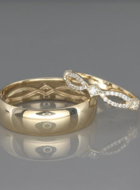 情侣14K金婚戒钻石镶嵌结婚戒指