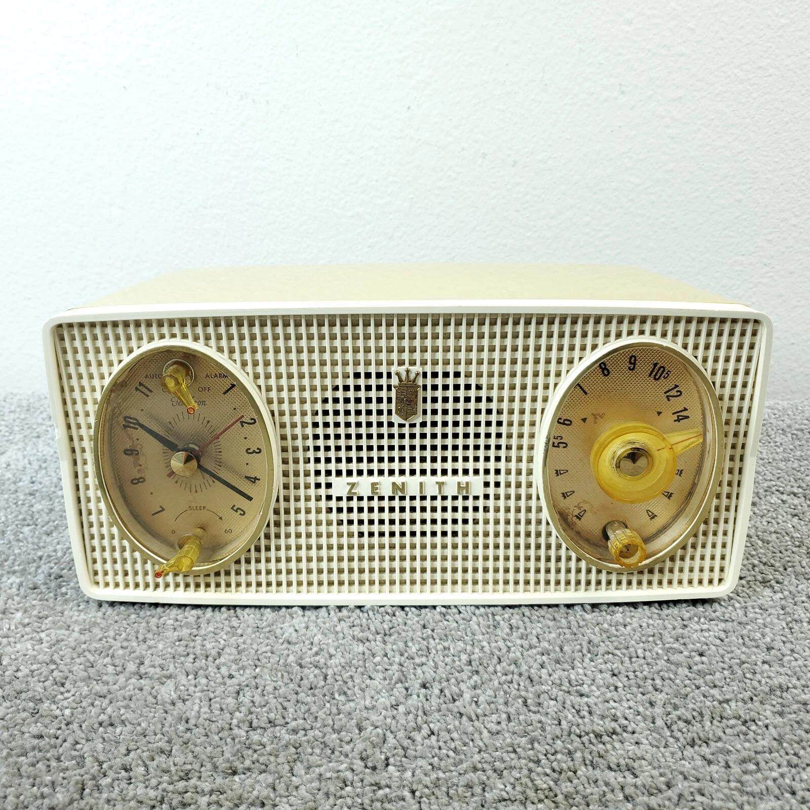 美国代购Vintage㊣ 古着收藏50年代桌面装饰米色电子管时钟收音机