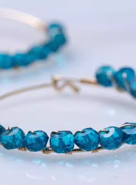 美国代购Earrings㊣ 手作华丽精美伦敦蓝色托帕石串珠环形耳环