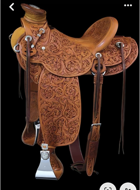 海外代购Roper◇手作栗色真皮包裹雕刻花卉头笼胸甲西部套索马鞍