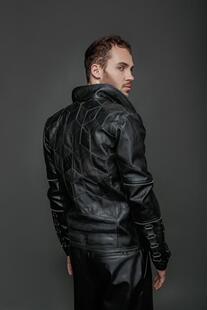 皮革夹克 手作简约柔软舒适几何六边形黑色男士 印尼代购 Jacket㊣