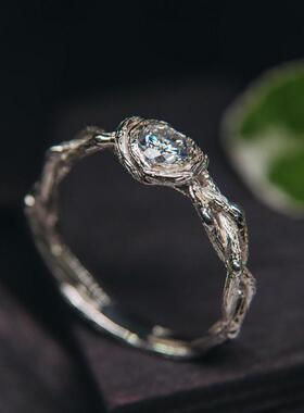 纯银闪亮宝石镶嵌银色编织戒指