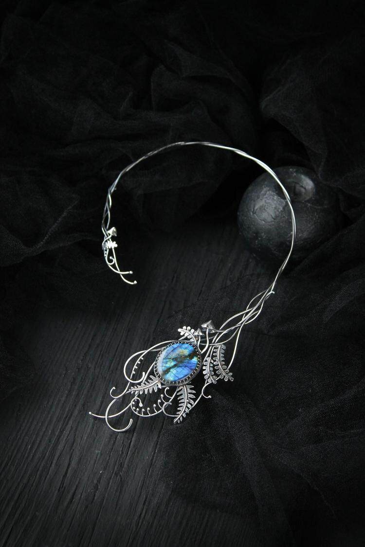 乌克兰代购Necklace㊣ 手作宝石镶嵌蕨类蘑菇森林公主婚礼项链
