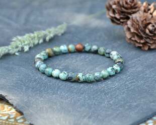 英国代购Turquoise◇手作复古天然非洲绿松石香紫檀木珠弹力手链