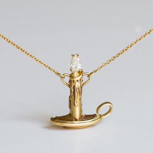 以色列代购Necklace㊣ 手作华丽白色钻石火焰指路明灯金蜡烛项链