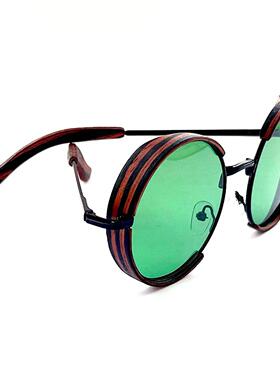 圆形亮绿色镜片乌木饰边太阳眼镜