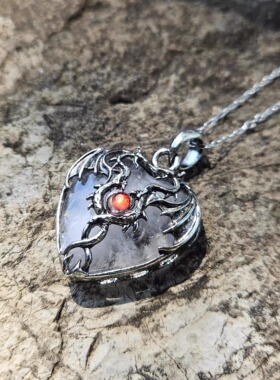 英国代购Necklace㊣ 手作华丽石英红色锆石火焰蛇形巨龙翅膀项链