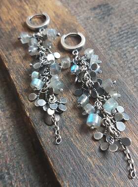 波兰代购Labradorite◇手作复古波西米亚拉长石宝石悬挂纯银耳环