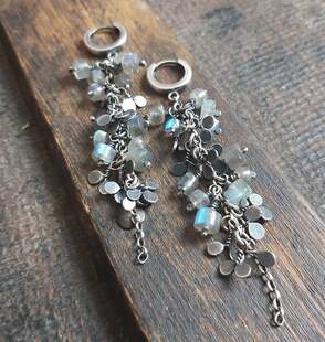 波兰代购Labradorite◇手作复古波西米亚拉长石宝石悬挂纯银耳环