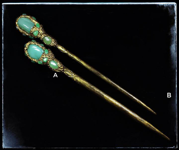 英国代购Jade◇手作复古翡翠玉石绿色东陵石镶嵌雕刻粘土榉木发簪