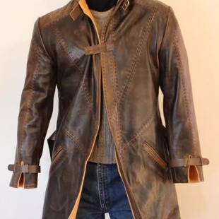 瑞士代购 手作哥特朋克简约精致角色扮演立领休闲皮衣 Jacket㊣