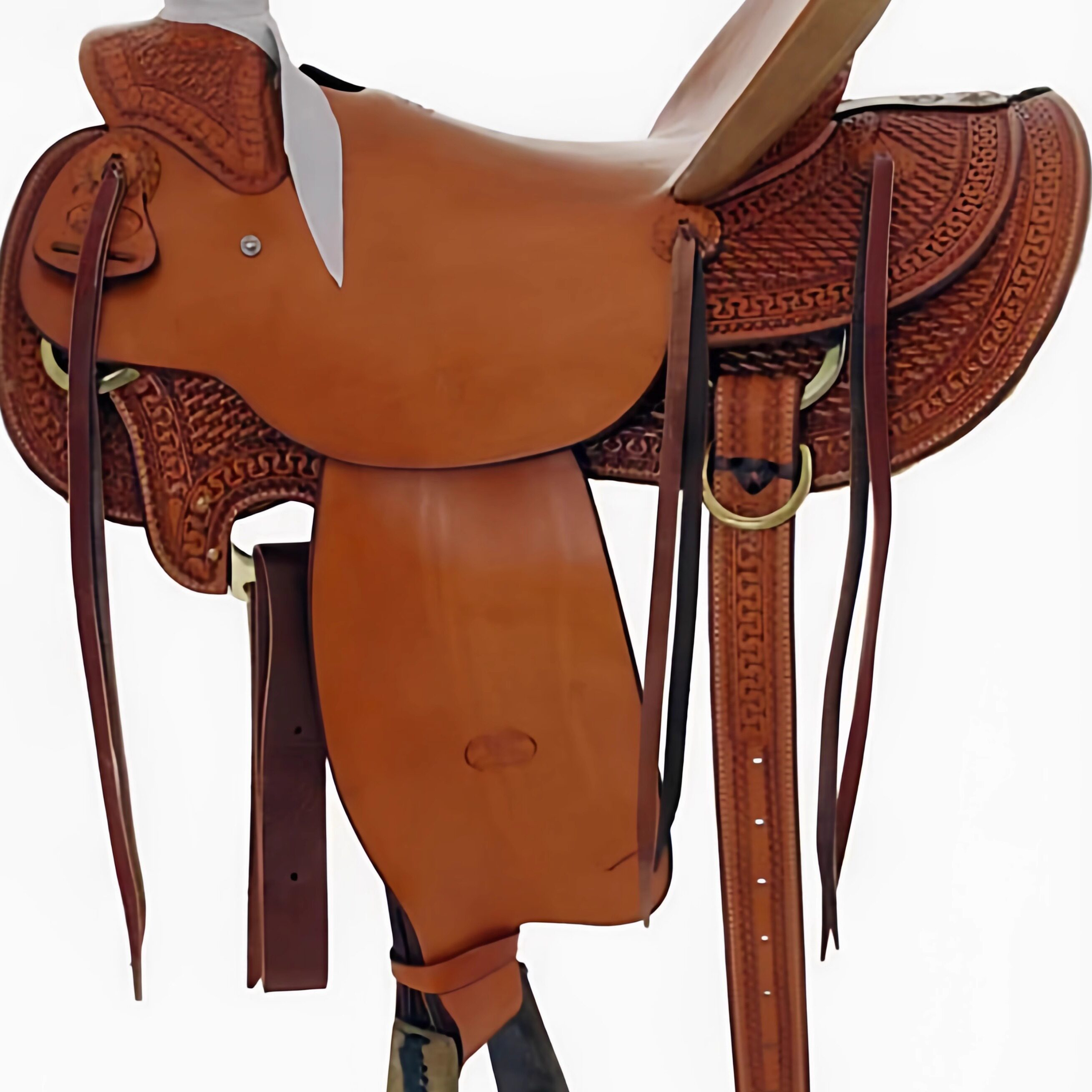 海外代购Saddle◎手作定制棕色雕刻配套马笼头和胸带西部牧场马鞍