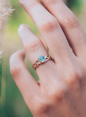 14K纯金复古瑞士托帕石戒指镶嵌