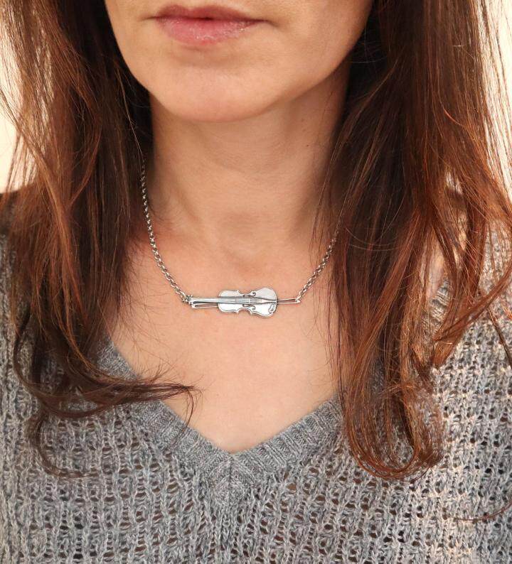 美国代购Violin◇手作复古华丽可爱个性小提琴乐器音乐家纯银项链