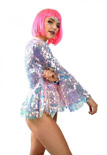 Jacket㊣葡萄牙代购 手作趣味美人鱼炫彩亮片上衣狂欢节日外套