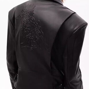 手作精致鸟儿印花压花皮革肩垫机车夹克皮衣 ㊣ 土耳其代购 Jacket