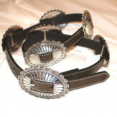 美国代购复古棕皮银扣金属花边扣