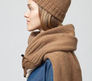Scarf㊣ 德国代购 手作柔软羊毛编织精致可爱棕色狐狸围巾帽子套装