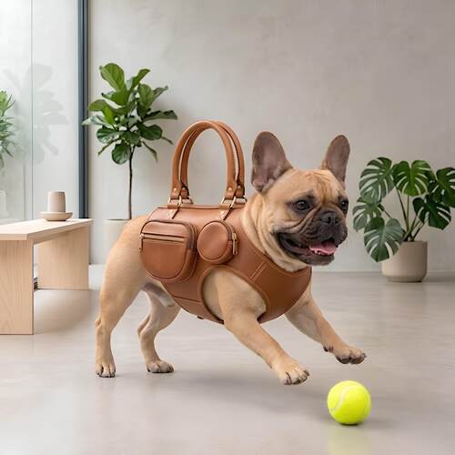 小型犬优质皮革提拉胸背带宠物袋