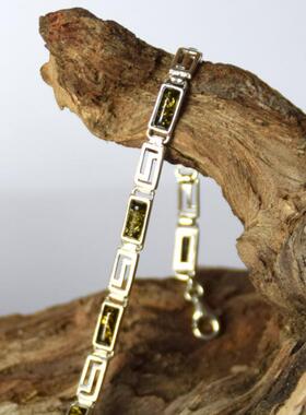 纯银深绿色天然波罗的海琥珀手链