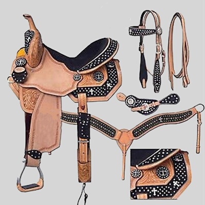 优质雕刻花卉图案全能型马鞍套装