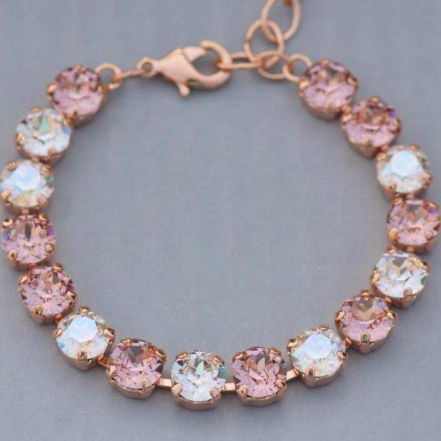 美国代购Bracelet▼手作月光腮红粉暗玫瑰复古玫瑰金水晶水钻手链
