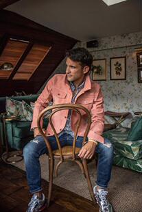 机车夹克皮衣 手作简约精致粉色绒面革男士 美国代购 Jacket㊣