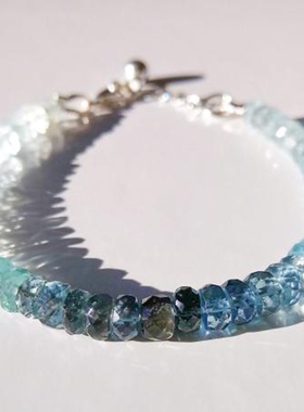 天然海蓝宝石串珠苔藓蓝叠戴手链