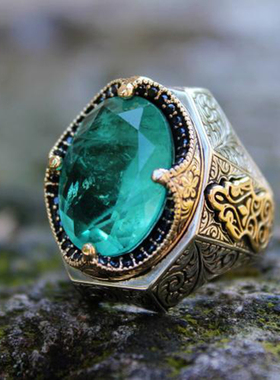 纯银复古绿色帕拉伊巴碧玺戒指