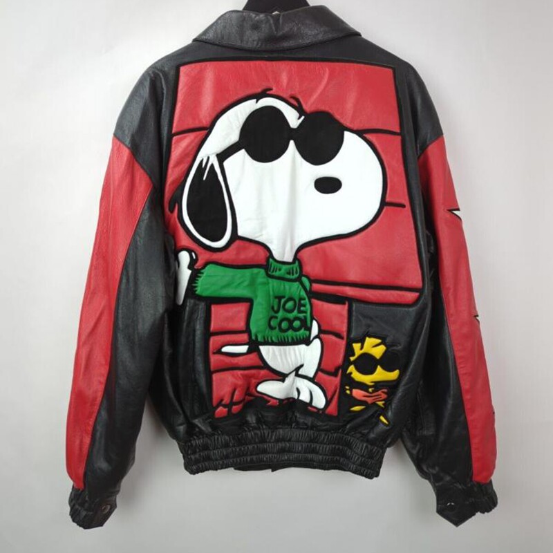 美国代购Bomber◇古着90年代复古卡通图案红色皮革飞行员夹克皮衣